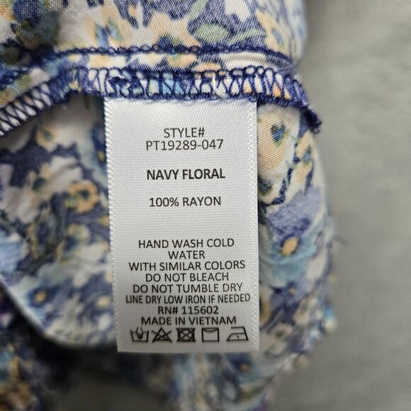 Lush 2X Navy Floral Blouse Square Neck Tie Crop Front Short Sleeve Light FLowy - Picture 5 of 7